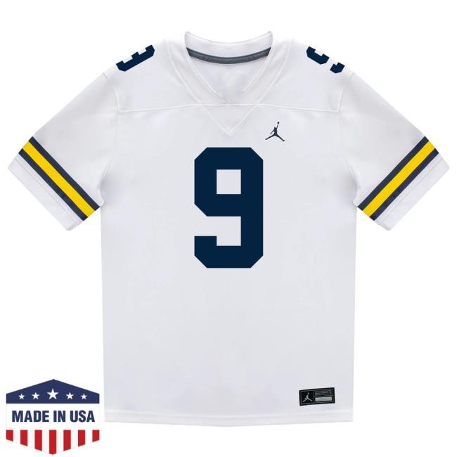 The M Den Michigan Wolverines #9 Cameron Brandt Student Athlete White Football Jersey T Shirt