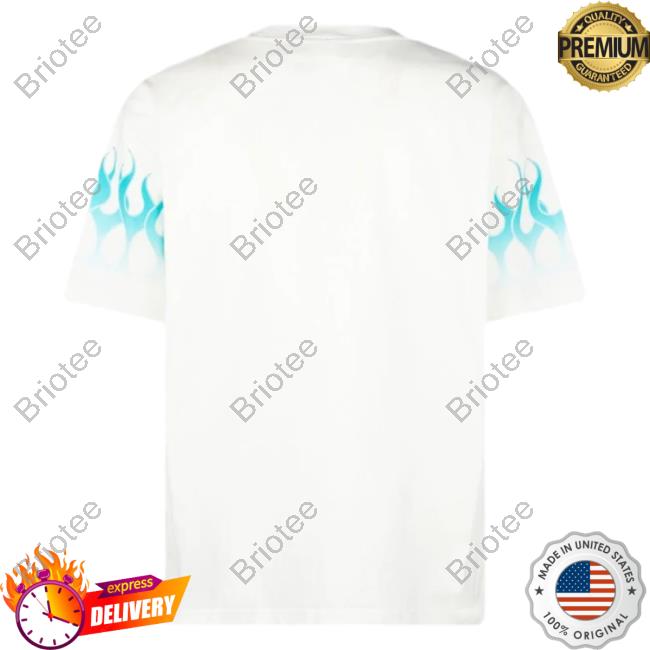 Official Vision Of Super White Hot Shirt With Light Blue Gradient Flames Official Vision Of Super White T Shirt With Light Blue Gradient Flames