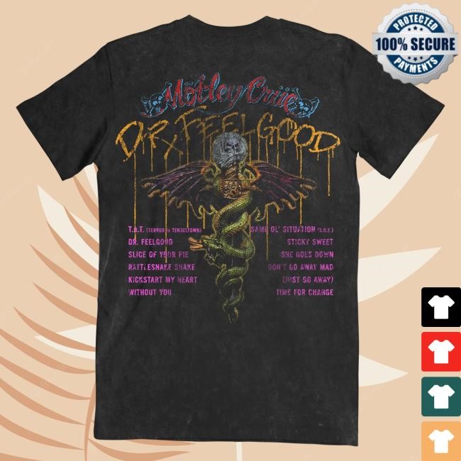 Official Motley Crue Merch Store Mötley Crüe Vintage Dr. Feelgood Tracklist Oversized New Shirt