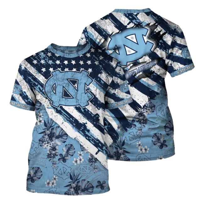 Banantees North Carolina Tar Heels Tropical Flower Style And Flag All Over Printed 3D New Shirt