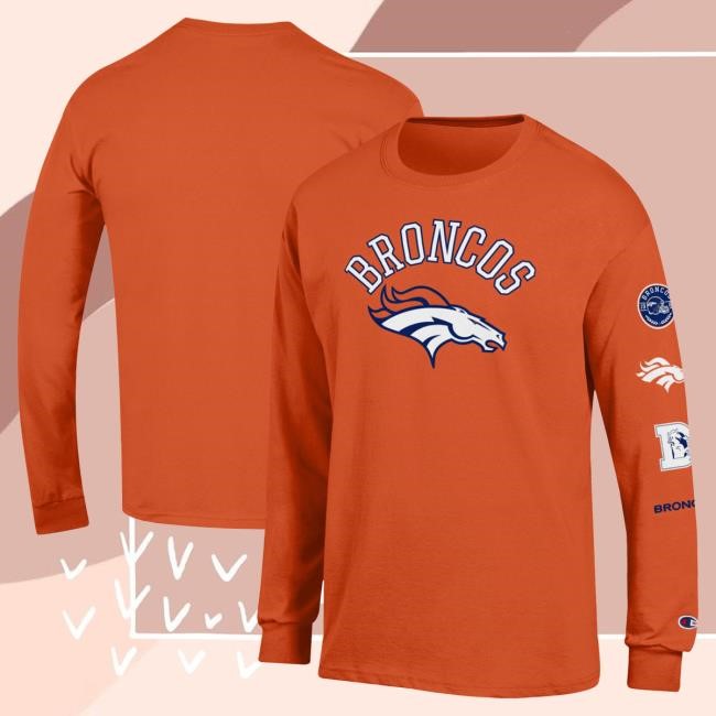 Official Denver Broncos Store Men's Champion Orange Denver Broncos Seal Long Sleeve T-Shirts DenverBroncos