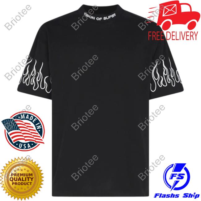 Official Vision Of Super Black Hot Shirt With White Flames