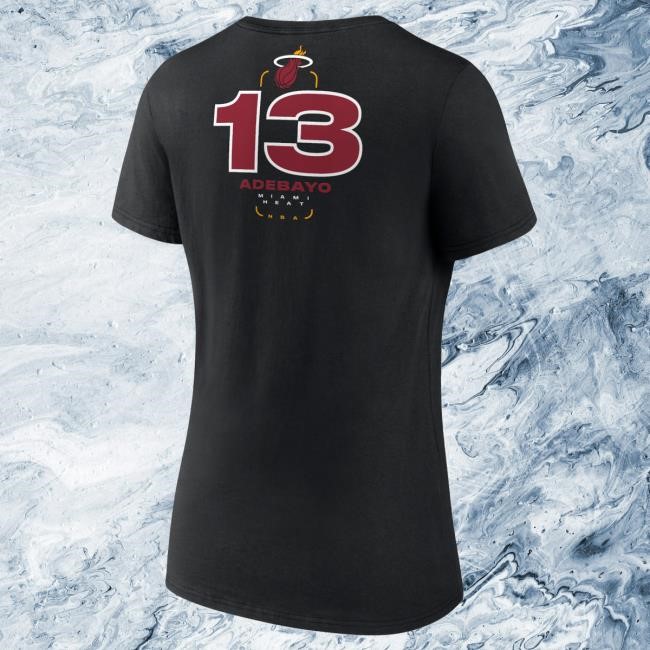 Bam Adebayo NBA Basketball Miami Heat Name Number V-Neck Shirt Miami Heat Women's Bam Adebayo NBA Basketball V-Neck Jersey Tee