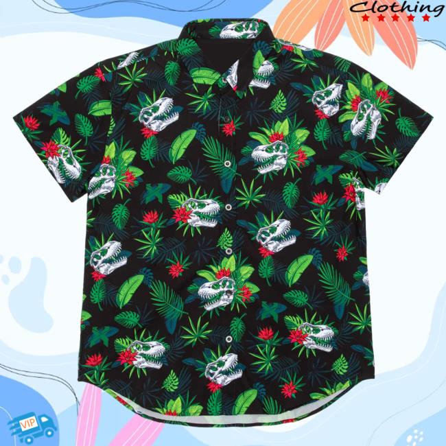 Official Excision Merch Aloha Rex Button Up T-Shirts (Black)