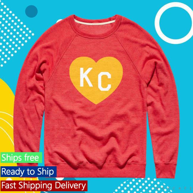 Official Kansas City Chiefs Westside Storey Charlie Hustle | Kc Heart Crewneck Sweatshirt - Red/Yellow