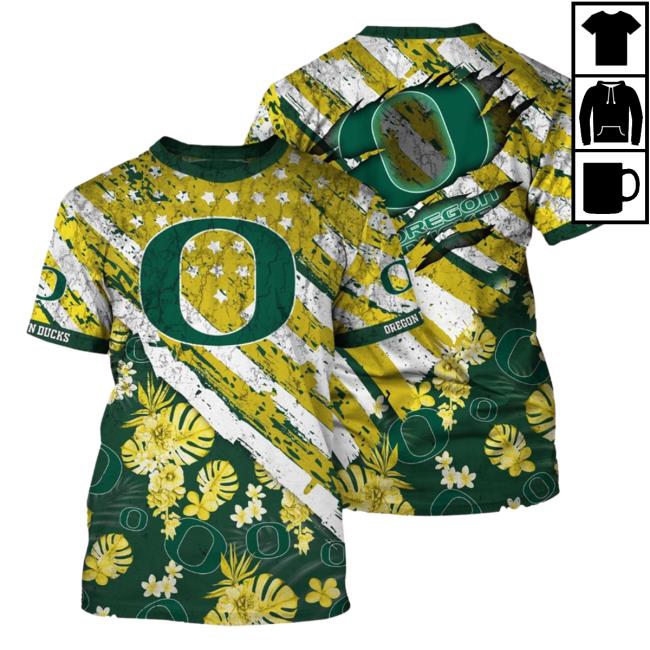 Official Banantees Oregon Ducks Tropical Flower Style And Flag All Over Printed 3D Hot Shirt