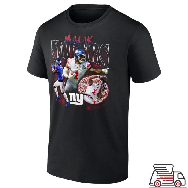 Official New York Giants Bulls Shop Men's Fanatics Malik Nabers Black New York Giants Notorious Player Graphic Top Shirt NewYorkGiants