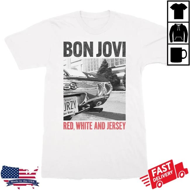 Official Bon Jovi Shop FOREVER Red White and Jersey Red Shirt