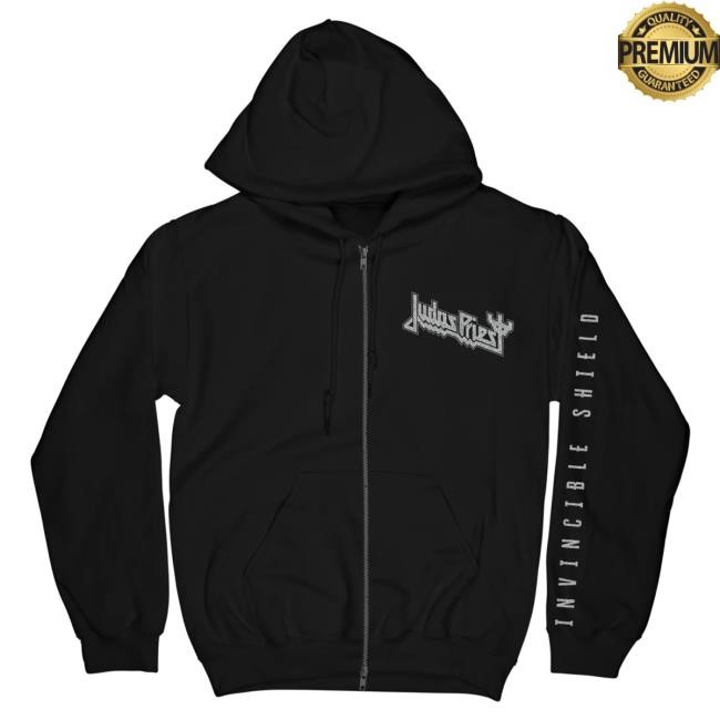 Official Judas Priest Invincible Shield Silver Metallic Zip Pullover Hoodie