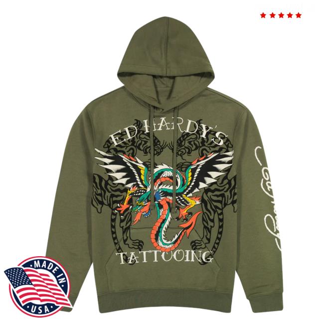 Official Ed Hardy Merch Store Dragon Wings Olive Sweater EdHardy Apparel Clothing Shop