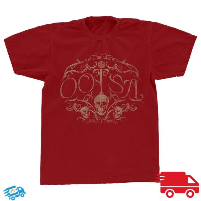 Official Queens of the Stone Age Merch Store Alive In The Catacombs Skull Hot Shirt (Red) Qotsa Shop