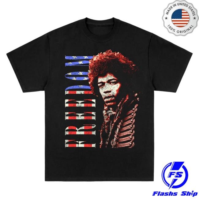 Official Jimi Hendrix Merch Store Jimi Hendrix Freedom Flag Fill Black T Shirt