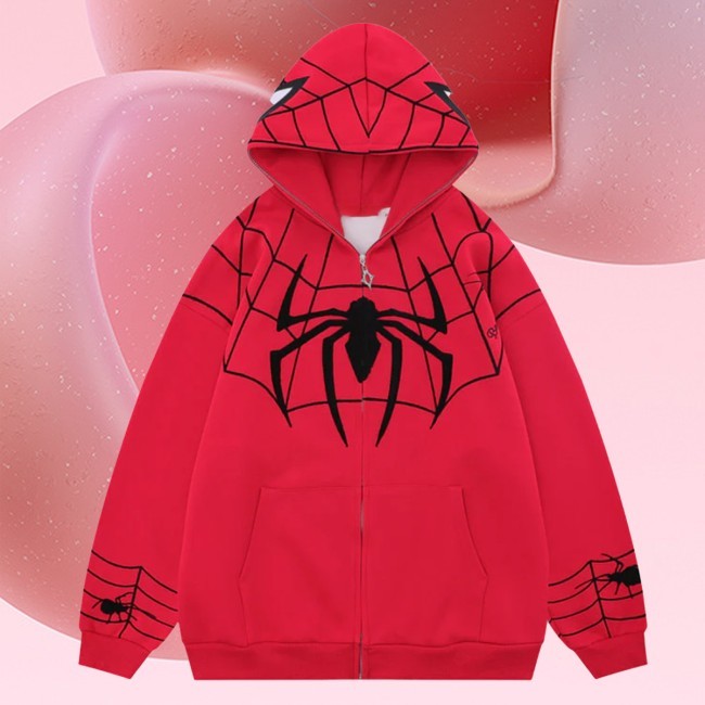 Lemandik® Full Zip Hoodie Embroidery Spider Hoodie