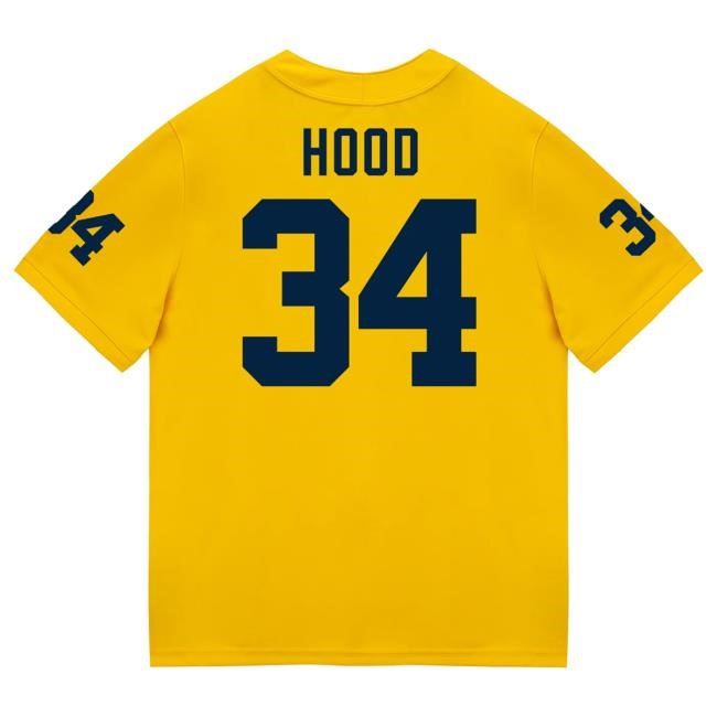 Michigan Wolverines #34 Jaydon Hood Student Athlete Maize Football Jersey Tee The M Den Shop