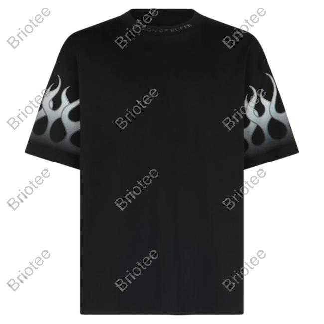 Official Vision Of Super Black Shirt With Grey Gradient Flames