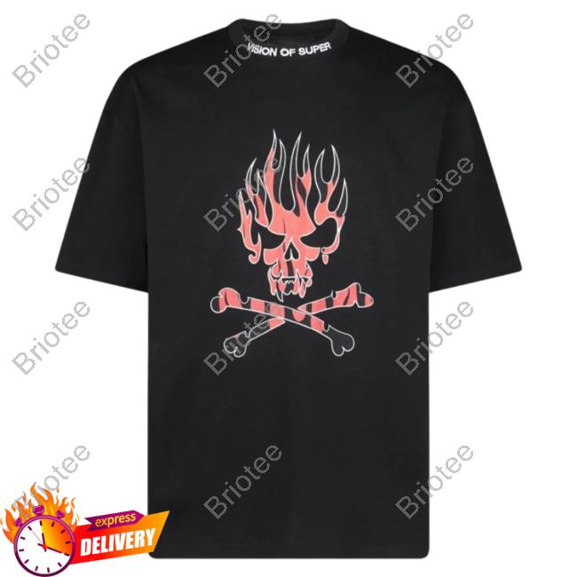 Official Vision Of Super Black Hot Shirt With Red Skull Print